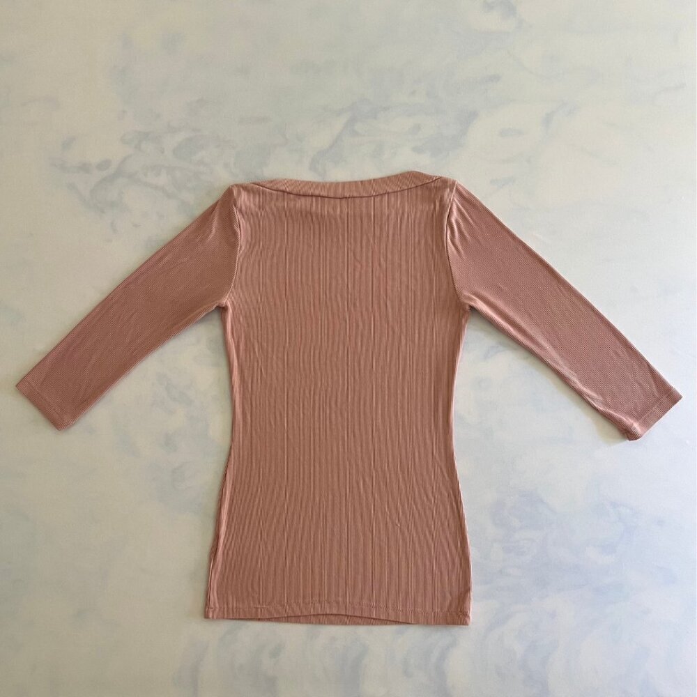 Bebe Pink Rhinestone Ribbed 3/4 Sleeve Top - Picture 2 of 5